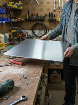 Magnettafel nach Maß wird von Mann in Hand gehalten